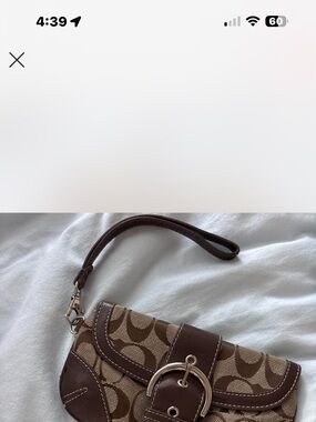 Coach Signature Canvas Wristlet in Brown and Tan with Buckle